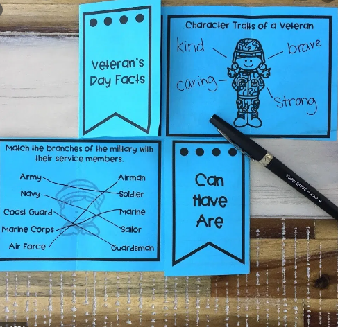 activity and worksheet task list for kids at veterans day